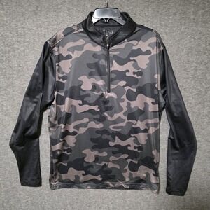 Pins & Aces Golf Co. Mens Medium Performance Golf Pullover 1/4 Zip Green Camo